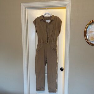 pistola Button-Front Utility Jumpsuit in Khaki